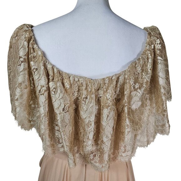 VTG 60s Werlé Beverly Hills Lace Chiffon Silk Gown 4 Champaign Flutter Princess - Picture 5 of 12